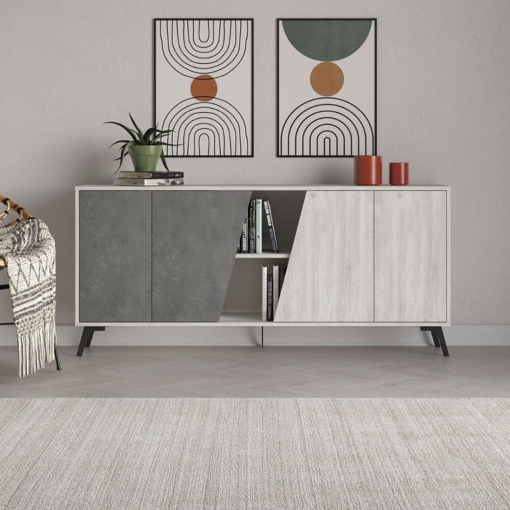 Madia Fiona 180 cm. con 2 ante bianco vintage e due ante retro grey