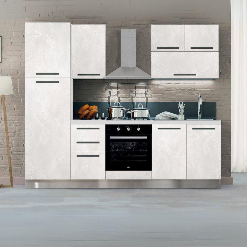 Cucina bloccata Molly con cassa bianca e base e pensili spatolato 255x216H cm elettrodomestici inclusi