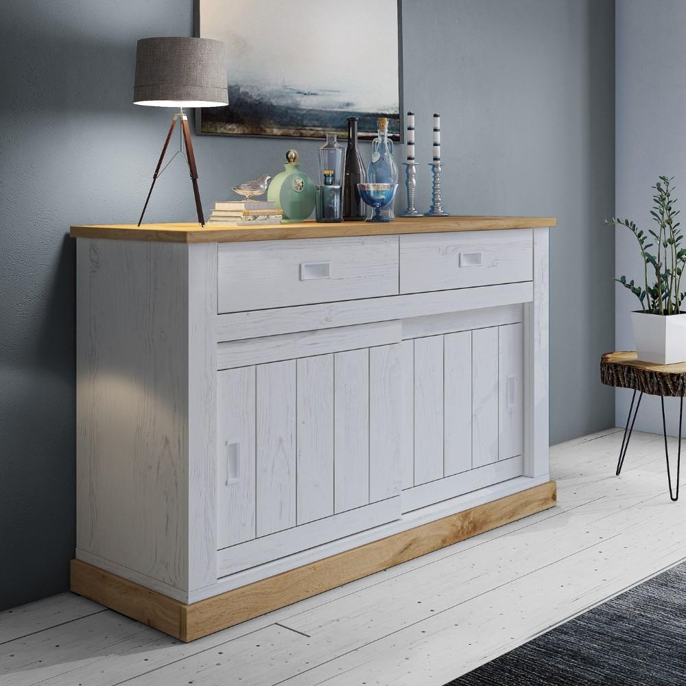 Madia Anthony 52 con 2 ante scorrevoli e 2 cassetti colore rovere wotan e anderson pine stile shabby