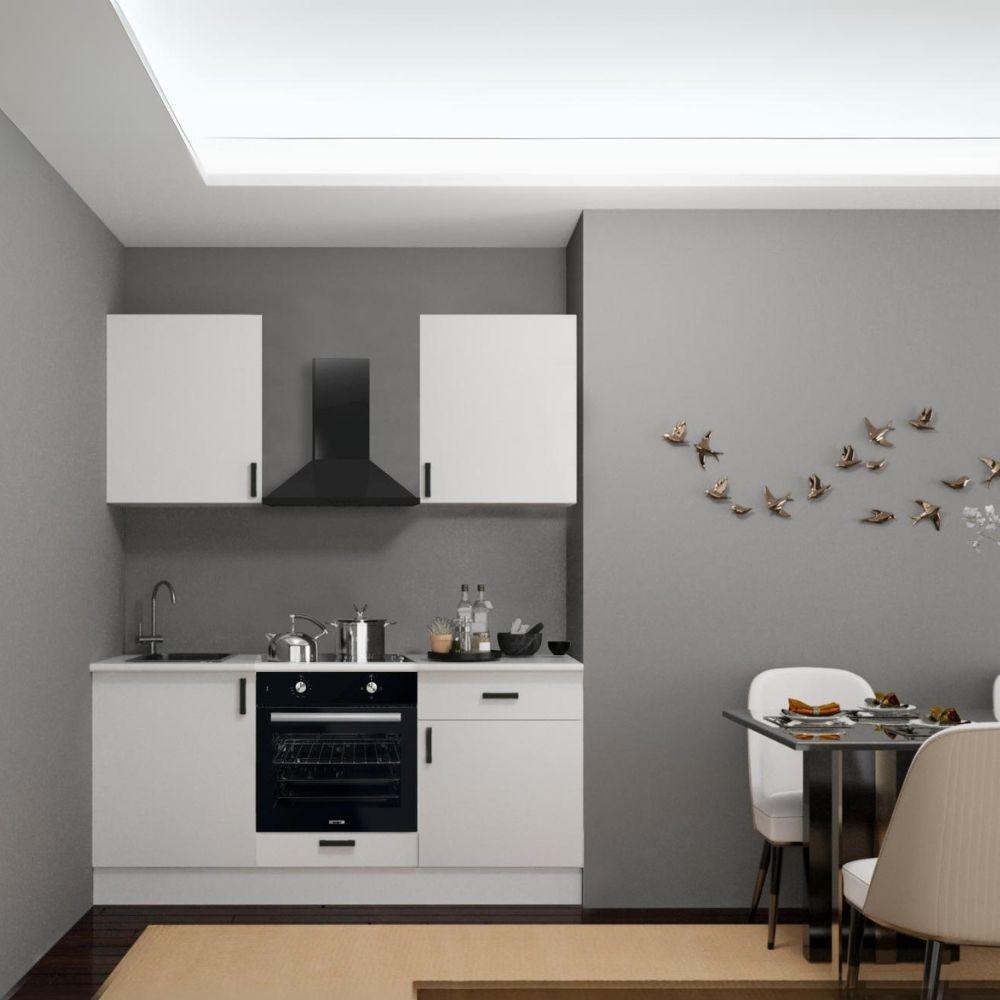 Cucina Asti 180 cm. reversibile elettrodomestici inclusi colore bianco e maniglie in metallo nero