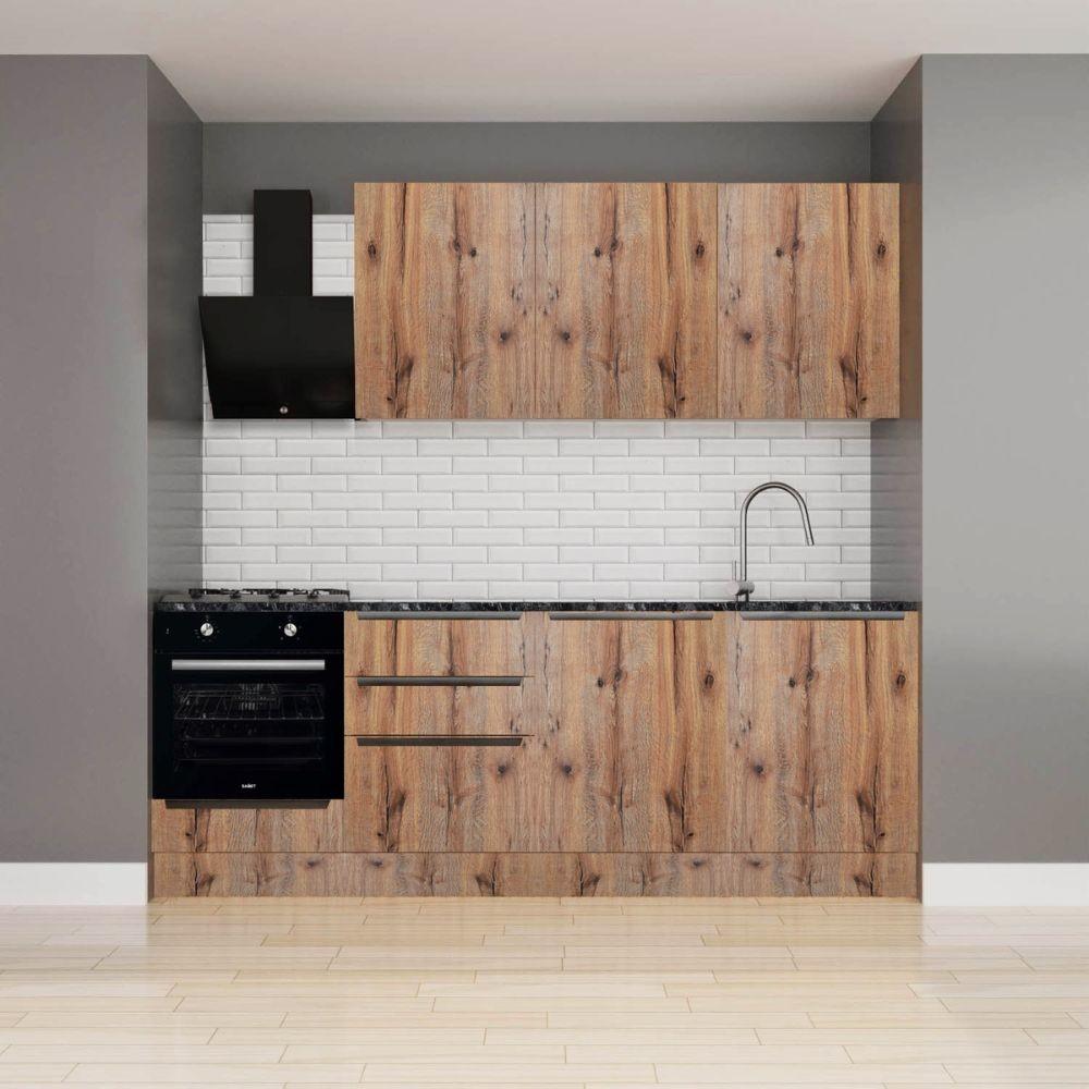 Cucina Casale 240 cm. reversibile con elettrodomestici inclusi con cassa bianca e ante rovere detroit