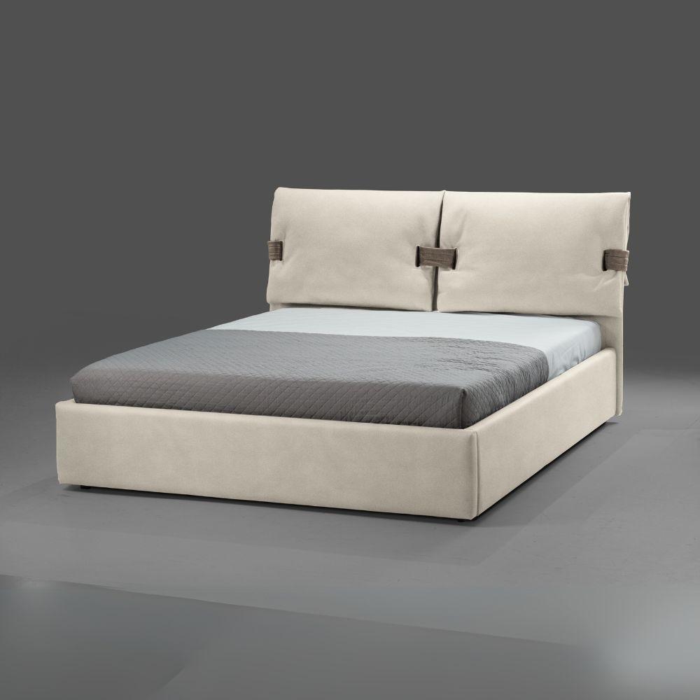 Letto matrimoniale contenitore Grenoble in tessuto Barrel 04 beige con particolari Barrel 21 tortora