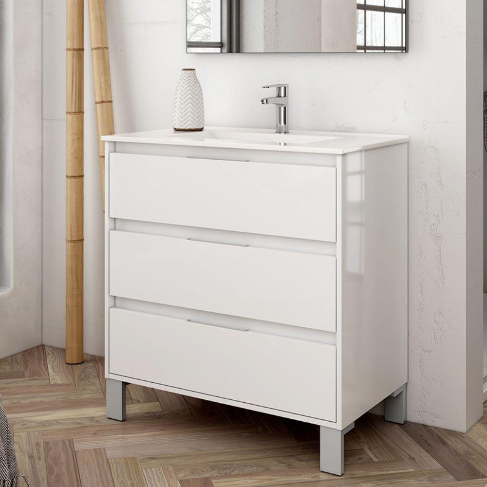 Mobile bagno Bolton con 3 cassetti 80x45x84 cm colore bianco