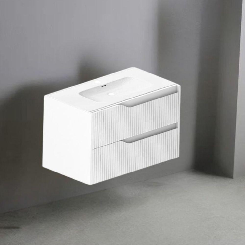 Mobile bagno sospeso Soho con due cassetti effetto cannettato colore bianco opaco 80x45x50 cm.