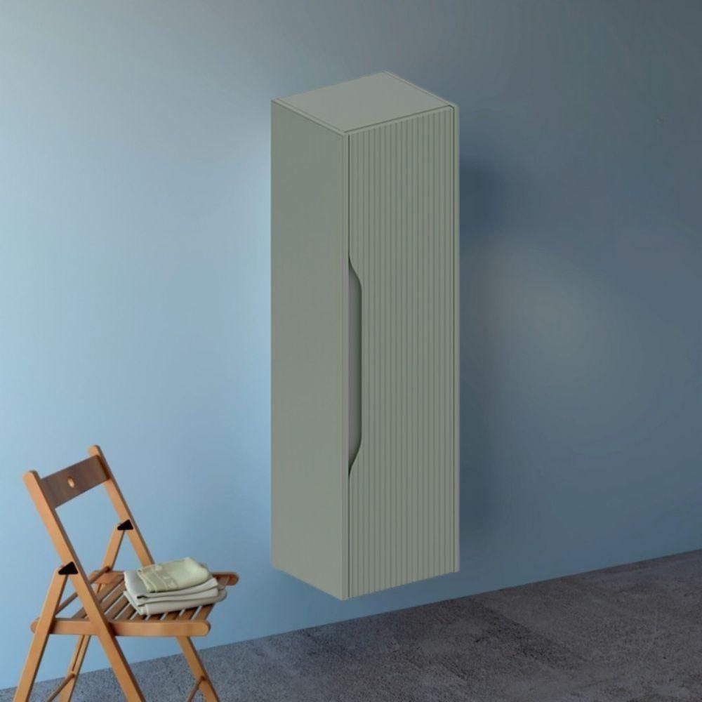 Colonna bagno sospesa Soho 1 anta effetto cannettato colore verde opaco 120x30x35 cm.