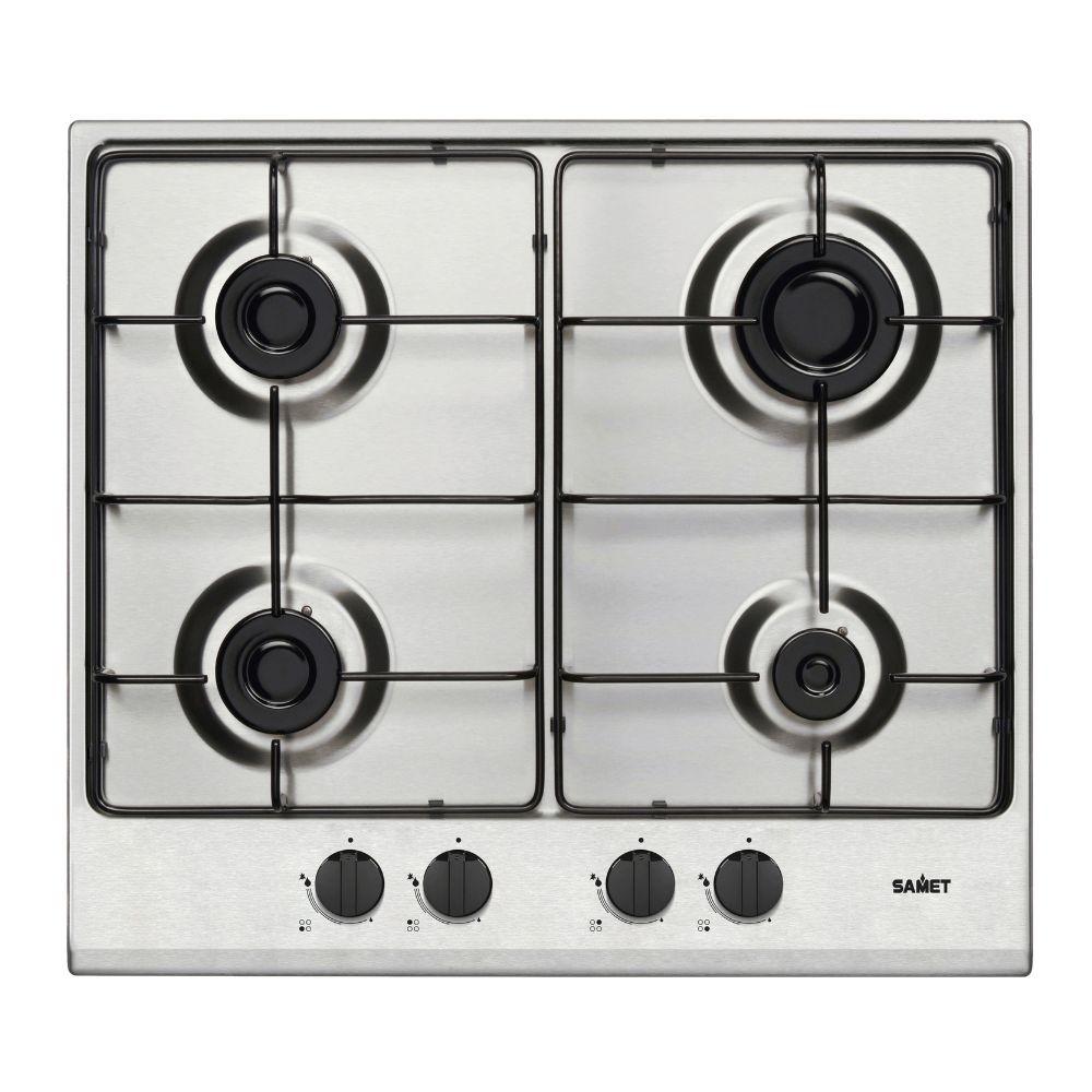 Piano cottura Samet Circe2 a gas 4 fuochi da incasso inox con manopole nere