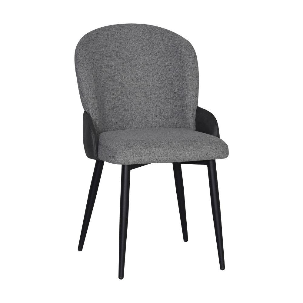 Sedia Simo in tessuto Nordic 16 grigio chiaro con dettaglio posteriore in nabuk Uras 10 antracite e gambe in metallo nere