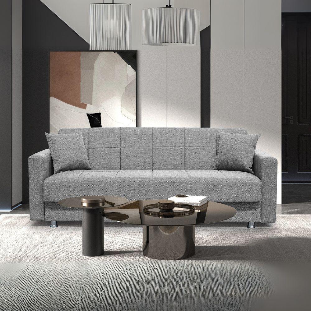 Divano Marbella 3 posti con letto contenitore in tessuto Mina 14 grigio chiaro