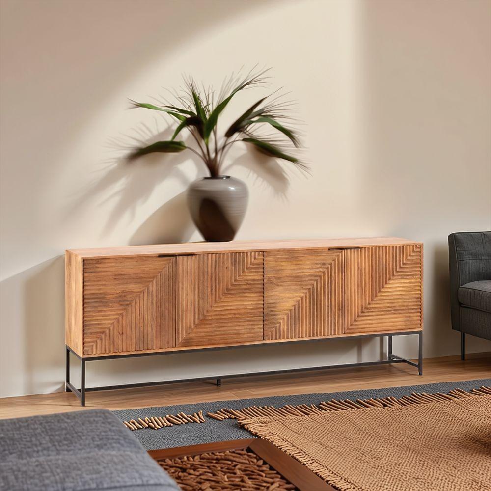 Credenza Nereida 210 cm. in legno massiccio 4 ante e gambe in metallo nero