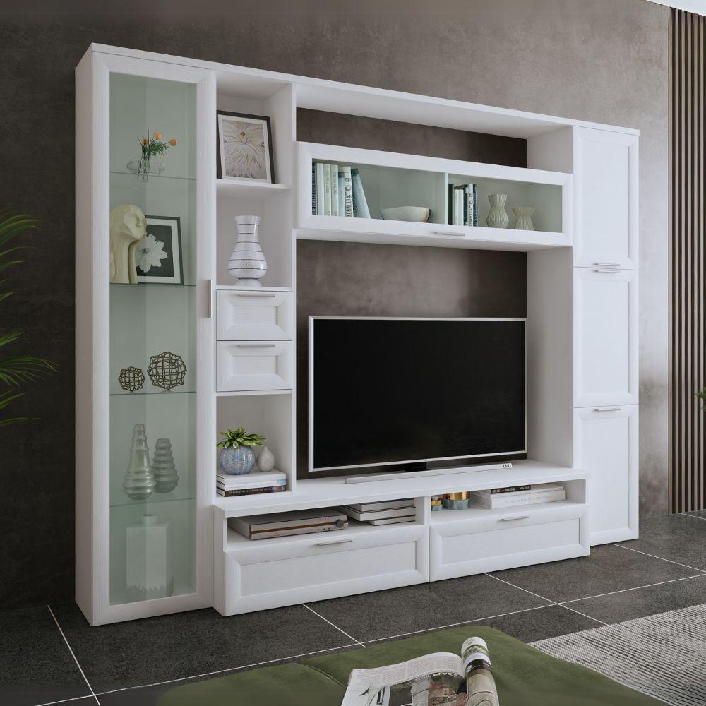 Parete attrezzata soggiorno Foresta in colore bianco rustica