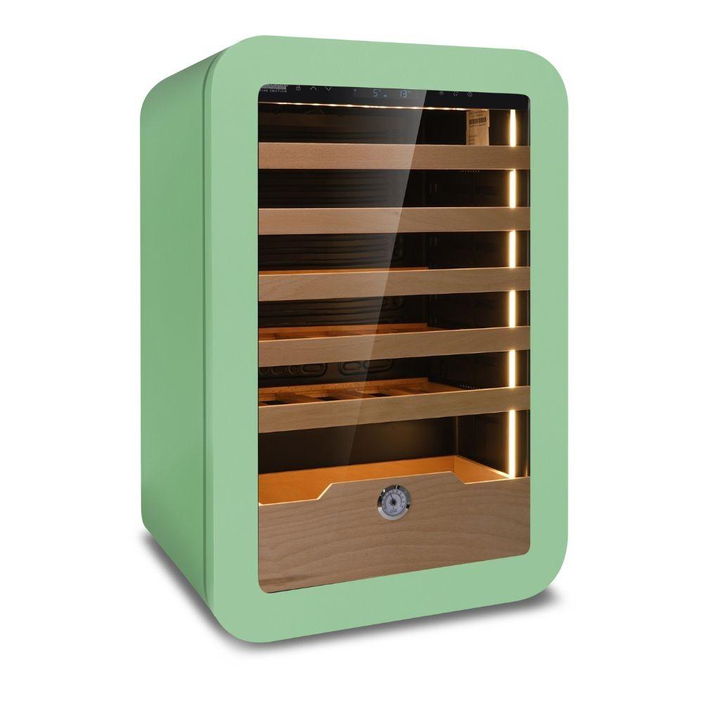 Cantinetta Vinarius 40 ventilato con 5 mensole in legno con guide telescopiche in colore verde classe G