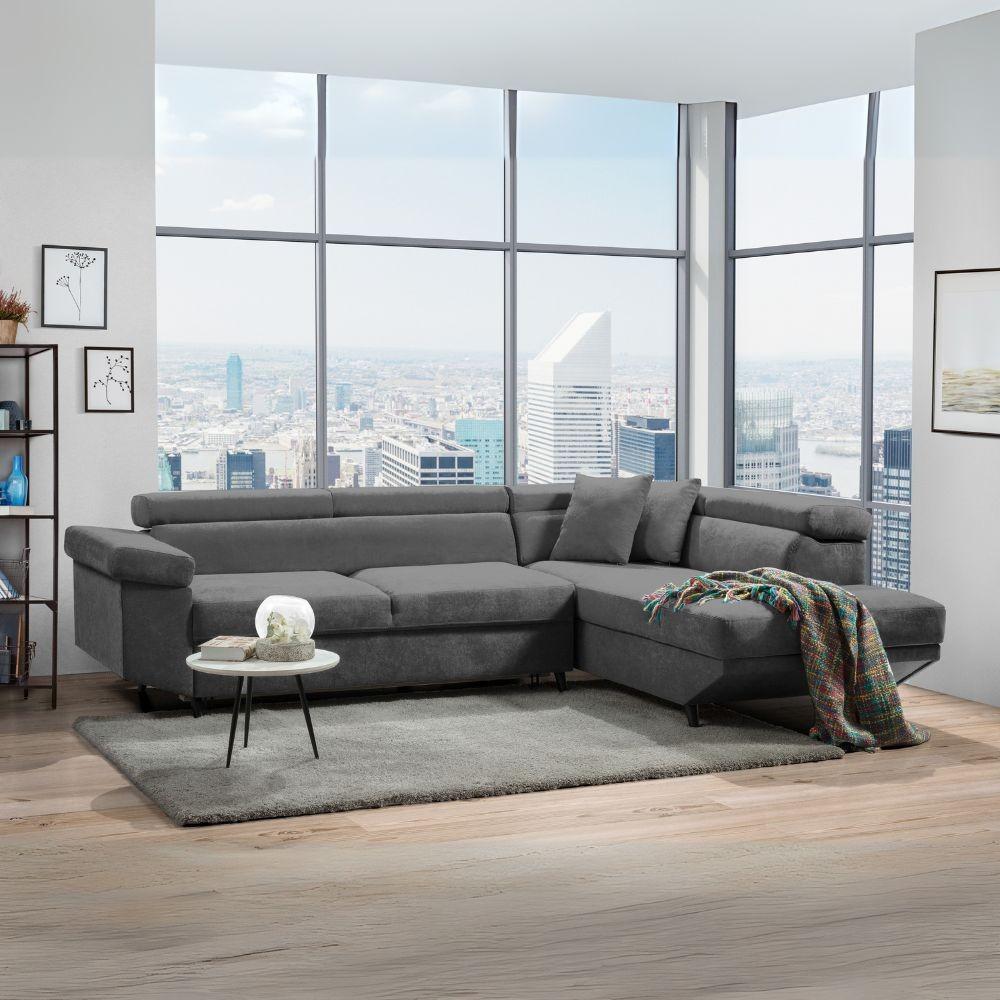 Divano letto Denver con penisola contenitore destra in Degas 92 grigio