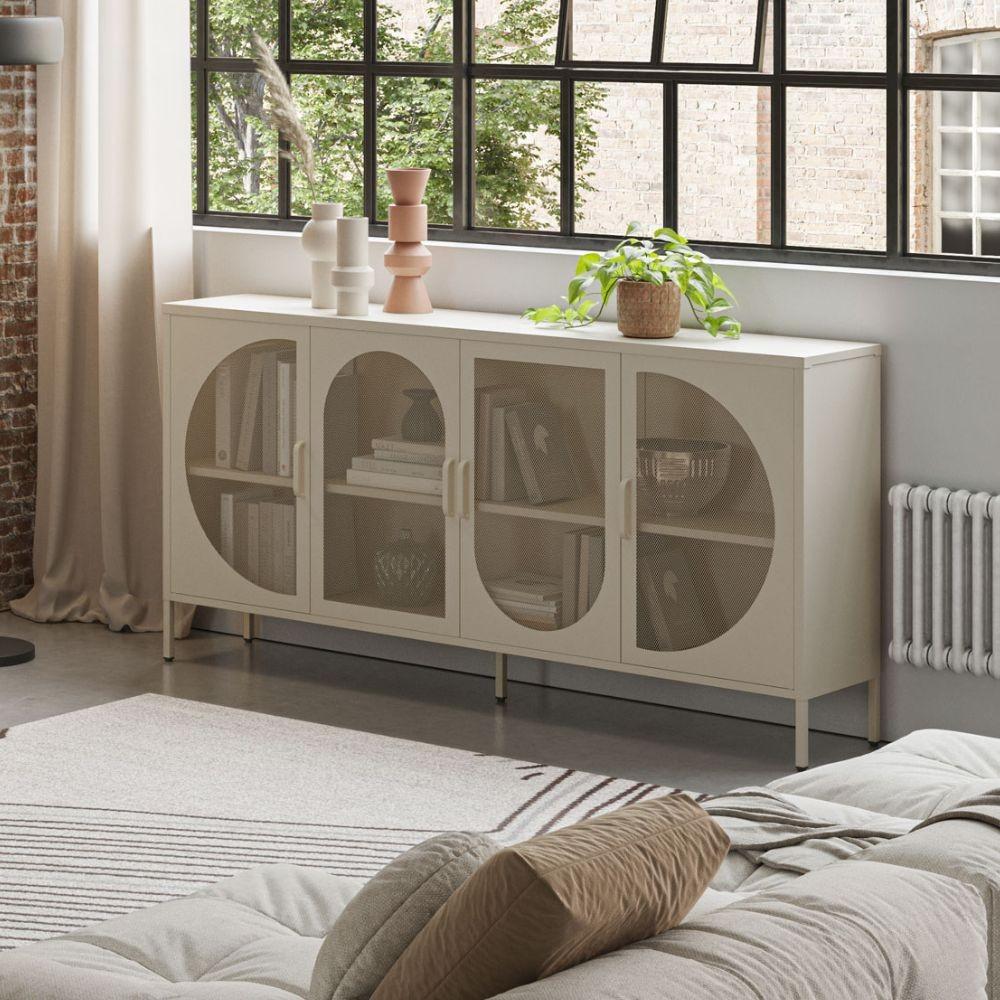 Credenza Tayra in metallo con 4 ante 160 cm. crema