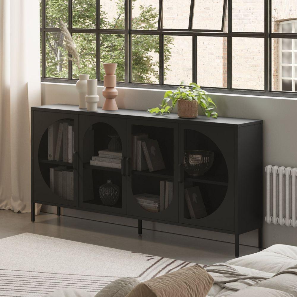 Credenza Tayra in metallo con 4 ante 160 cm. nero