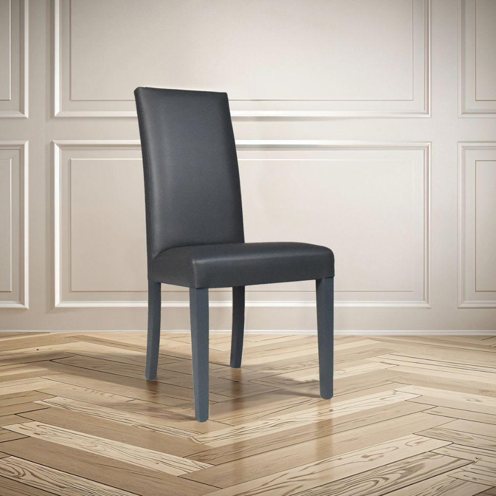 Sedia Nancy in ecopelle piombo con gambe in tinta
