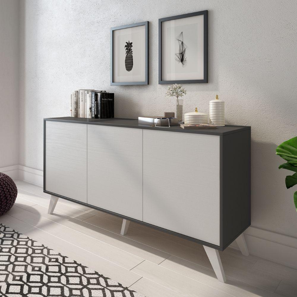 Madia Nimes con 3 ante colore bianco rustica e struttura in grafite