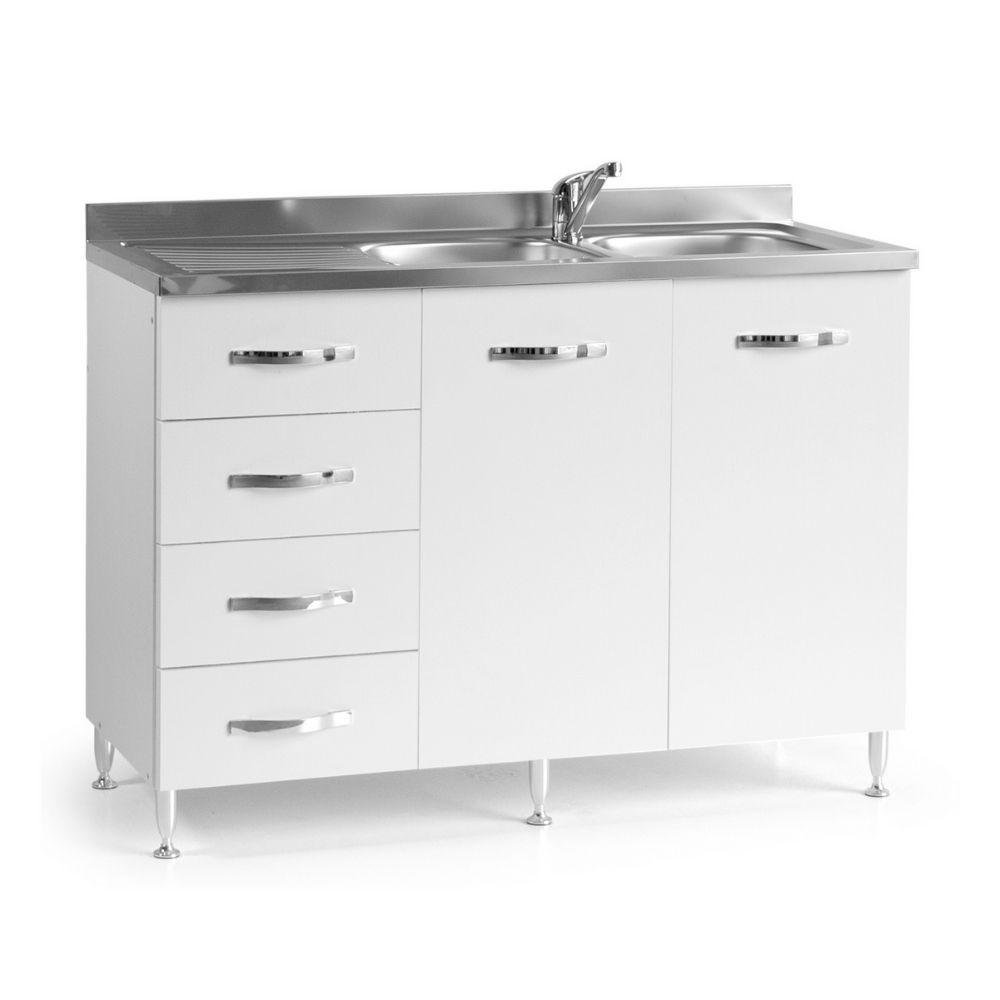 Sottolavello con cassettiera 120x50x85H bianco frassinato sinistro lavello incluso