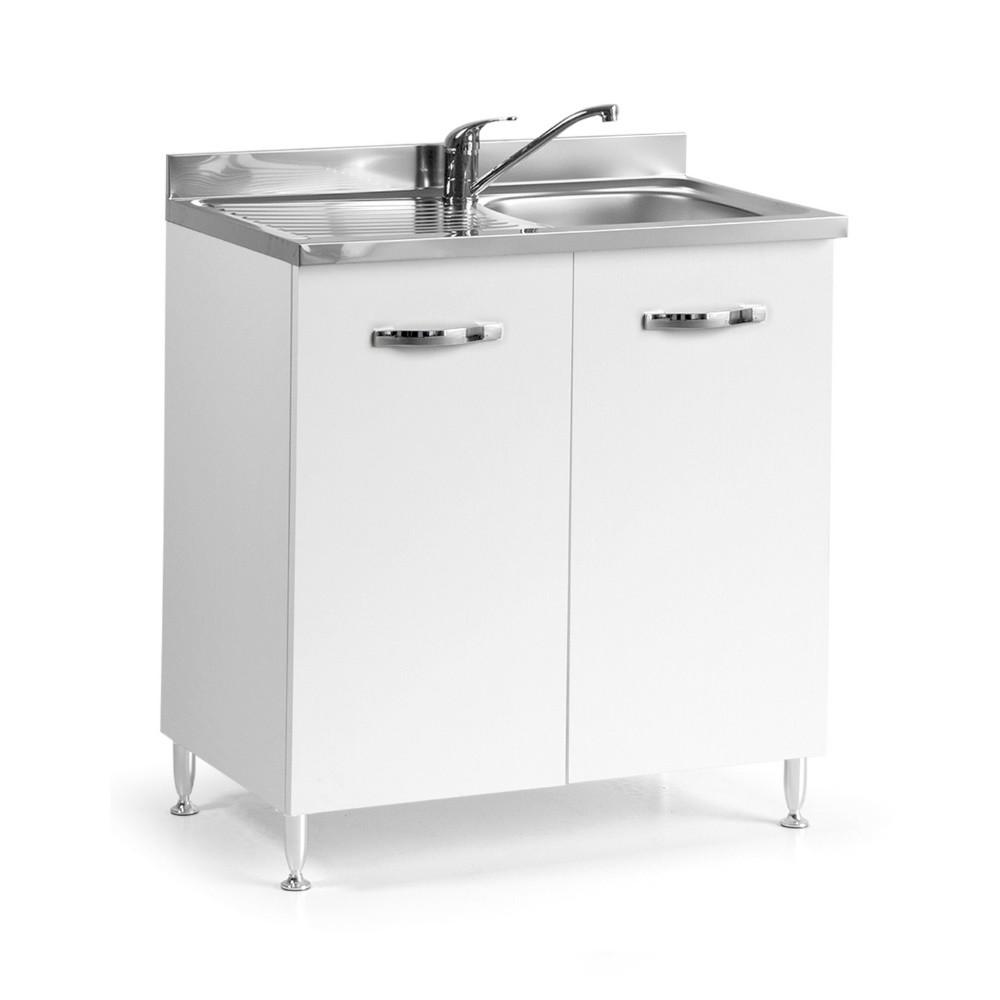 Sottolavello 80x50x85H cm con due ante bianco frassinato lavello incluso
