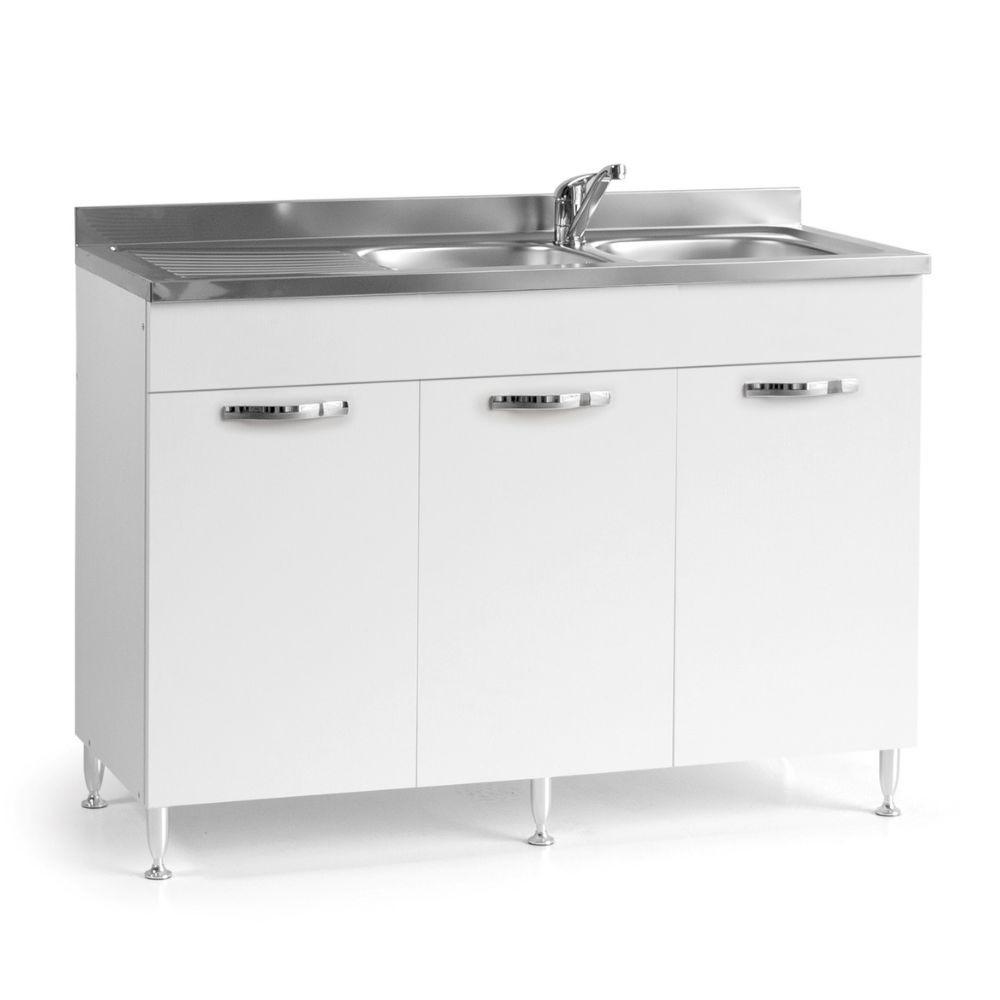 Sottolavello 120x50x85 H cm con 3 ante bianco frassinato lavello incluso