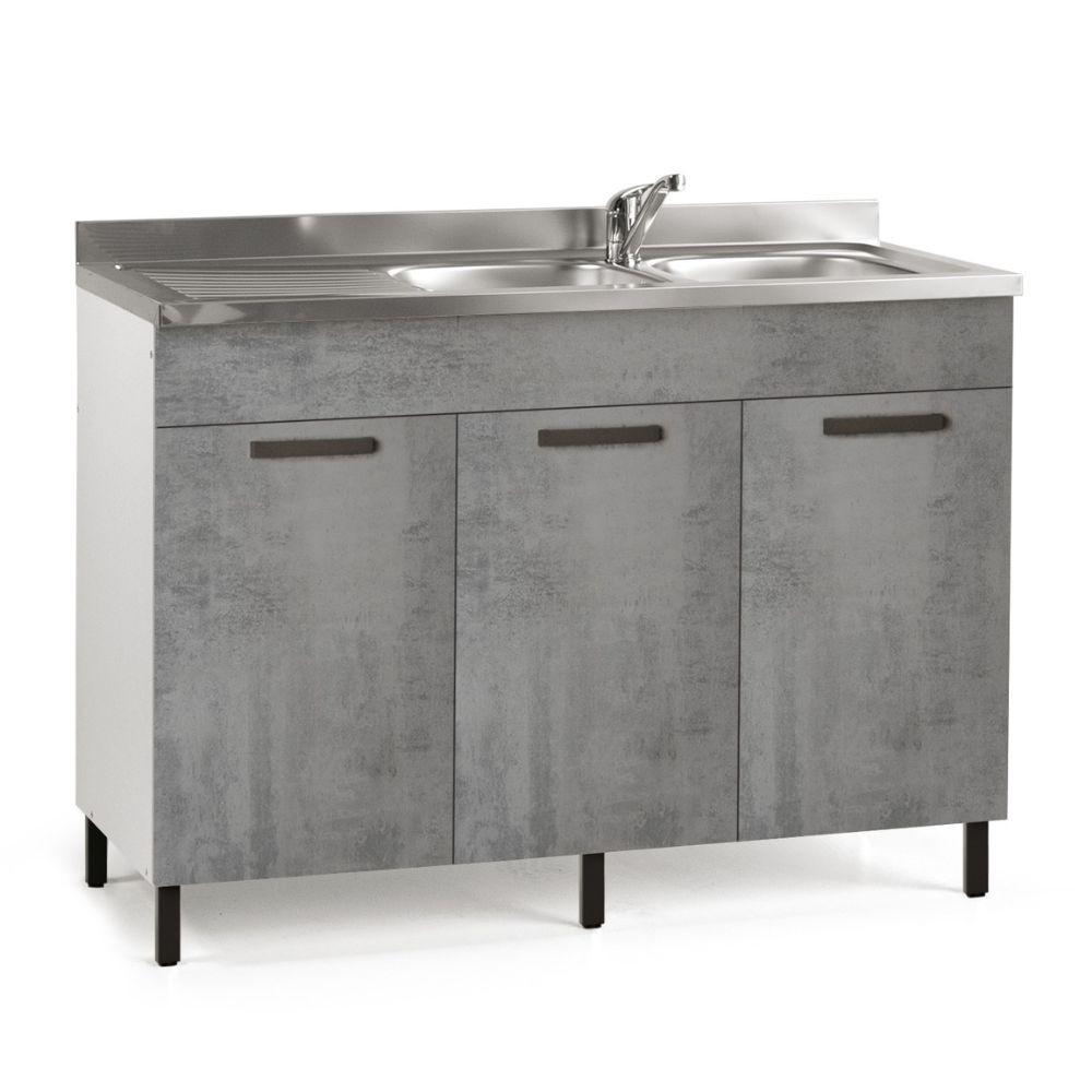 Sottolavello 120x50x85H cm con 3 ante cemento lavello incluso