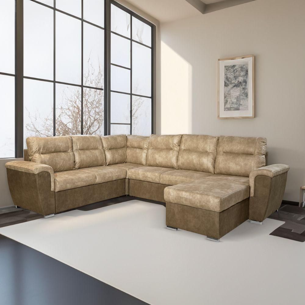 Divano Washington angolare con letto e 2 contenitori taupe Ranger 01 e Ranger 07