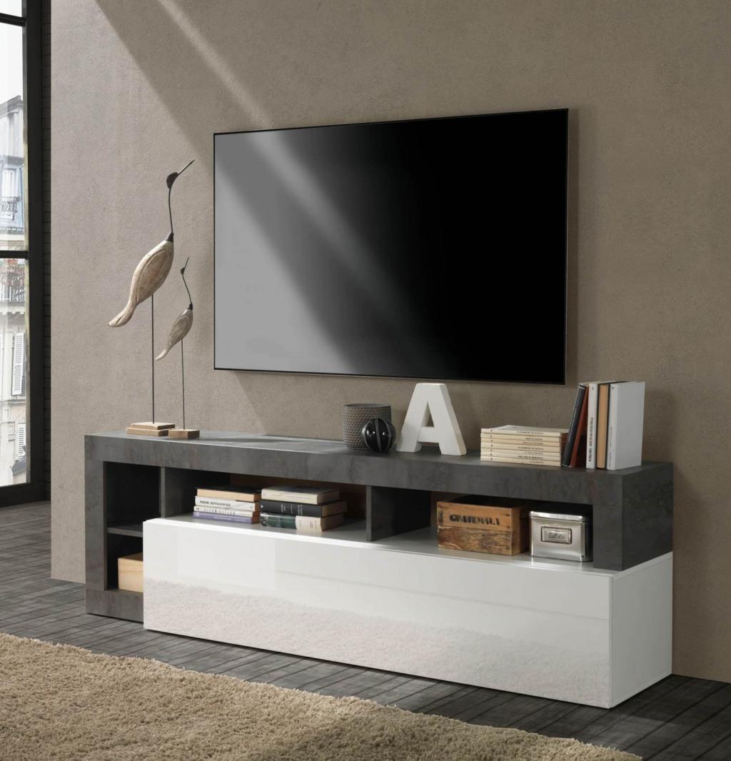 Porta TV Mogol bianco lucido ossido 184x42x58H