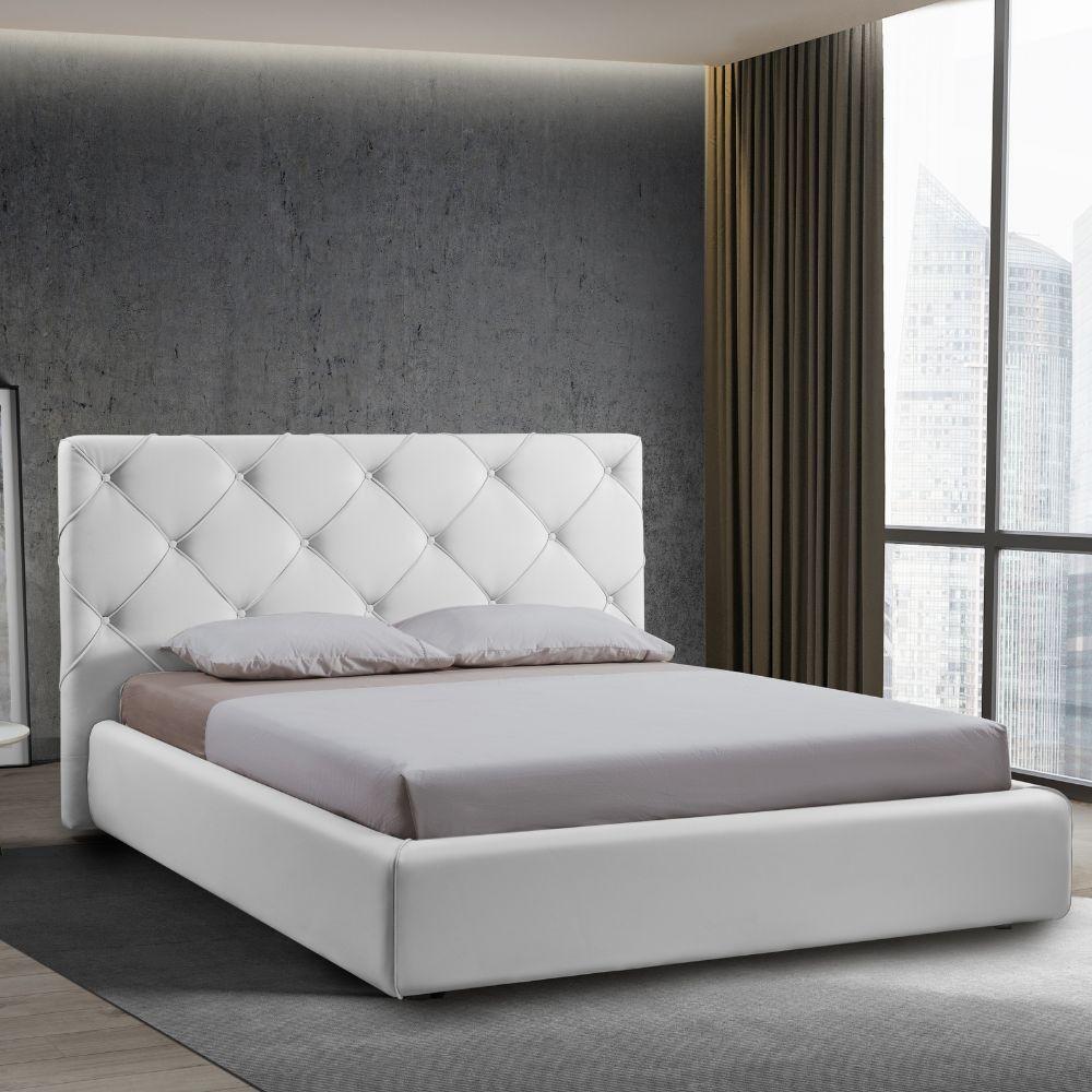 Letto matrimoniale contenitore Kassandra testiera capitonn&egrave; ecopelle bianco