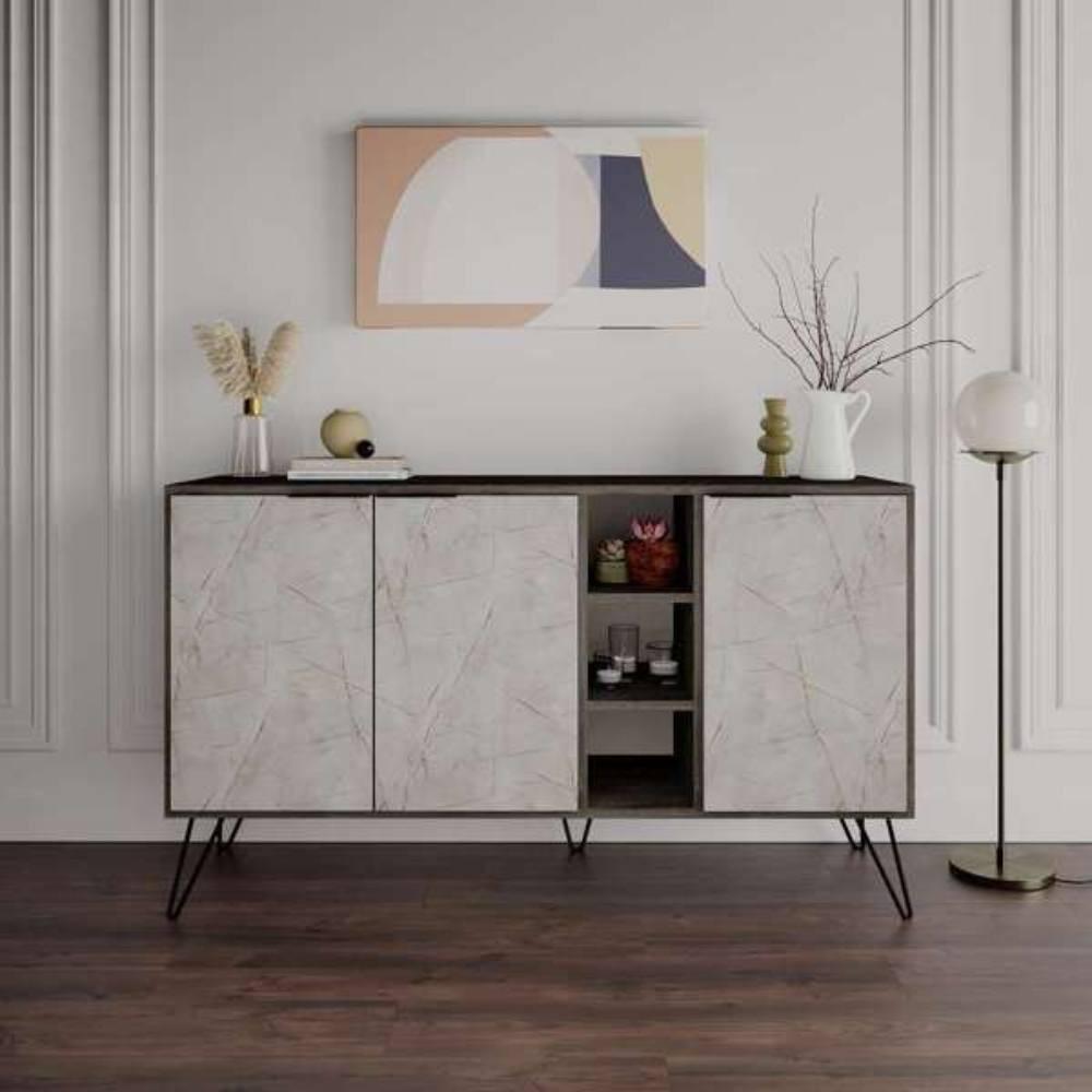 Madia Clara Lagina dark coffe 3 ante effetto marmo grigio opaco 142x35,6x83h
