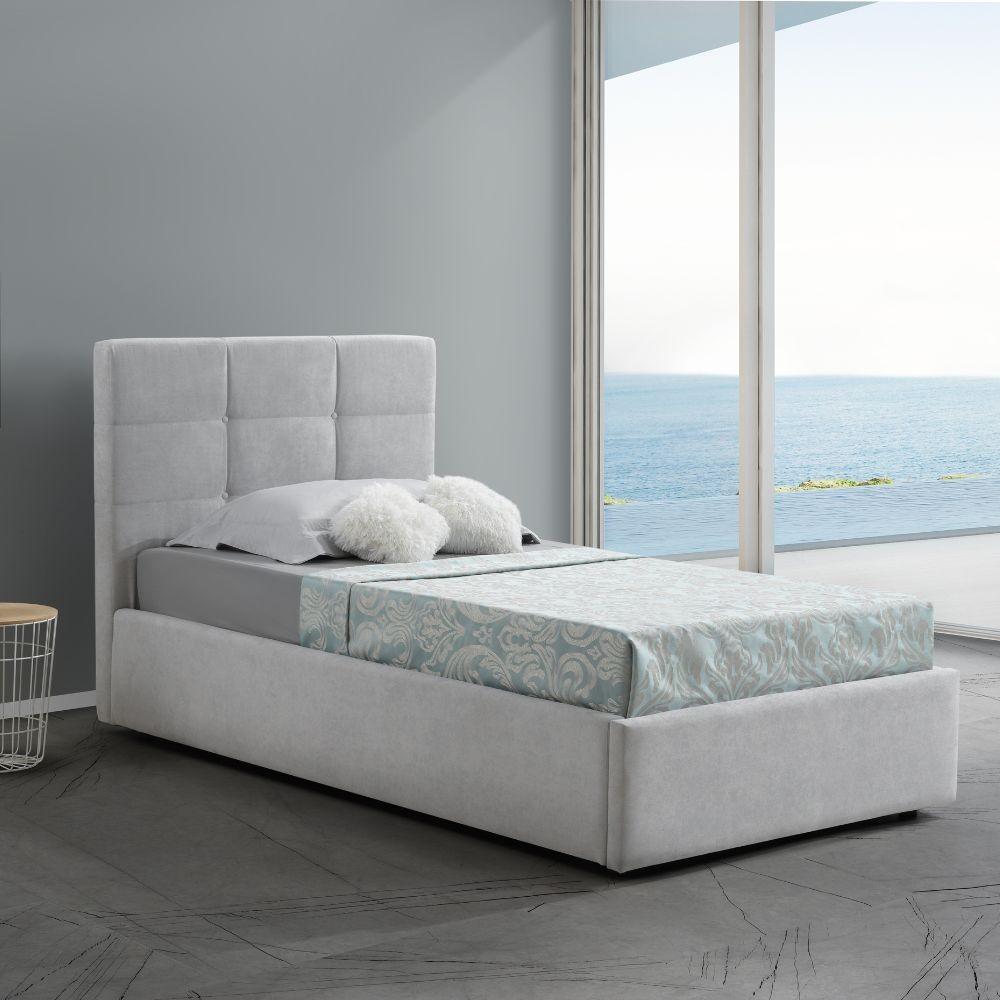 Letto singolo con contenitore Napoli grigio Soro 90