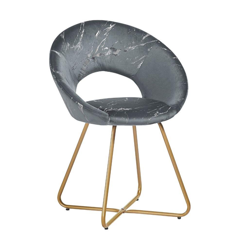 Poltroncina Etere in velluto grigio con gambe in metallo dorato