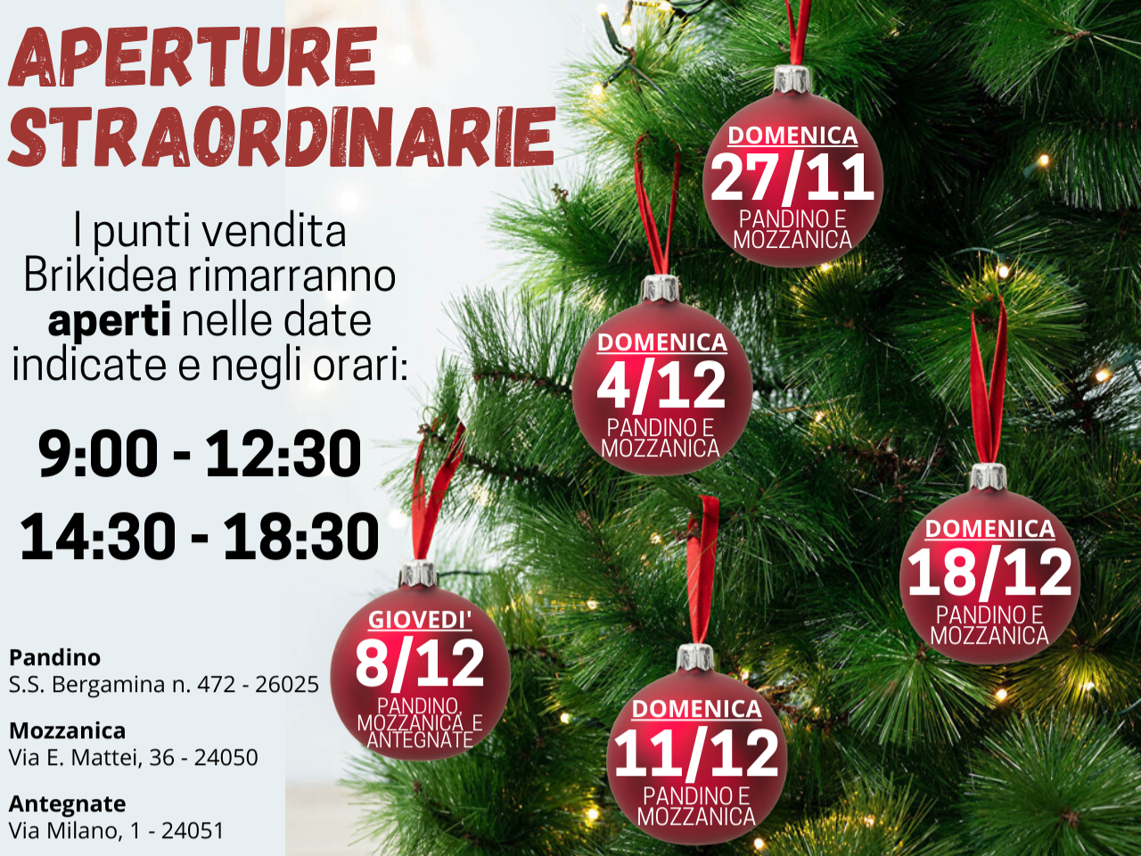 APERTURE STRAORDINARIE PUNTI VENDITA BRIKIDEA
