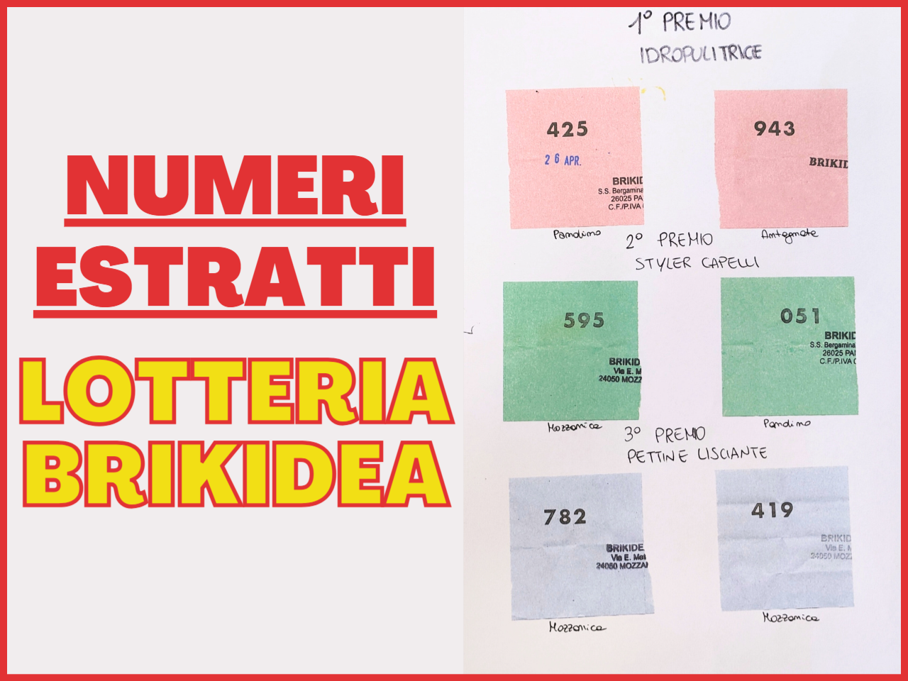 ESTRAZIONE NUMERI VINCENTI LOTTERIA BRIKIDEA