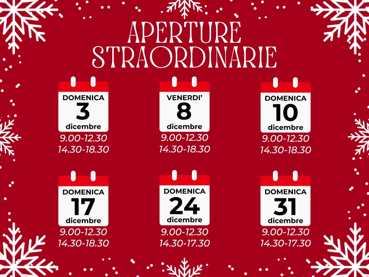 APERTURE STRAORDINARIE DI DICEMBRE